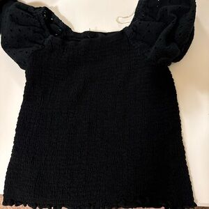 Art class girls black smocked eyelet sleeve top